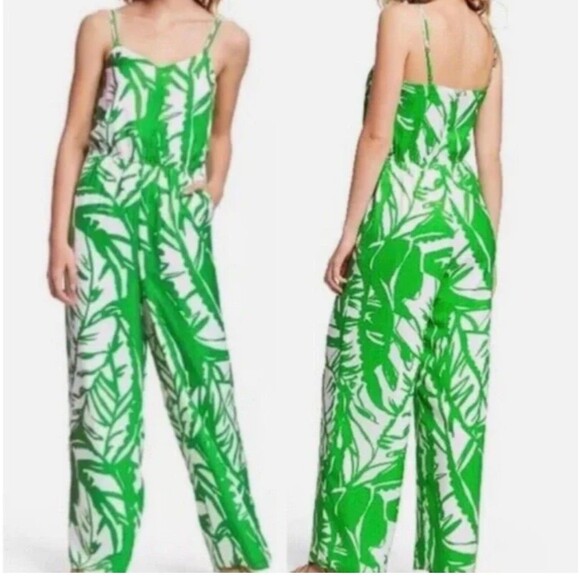 LILLY PULITZER Green White Boom Boom Jumpsuit Women’s Size 1X - Picture 1 of 16